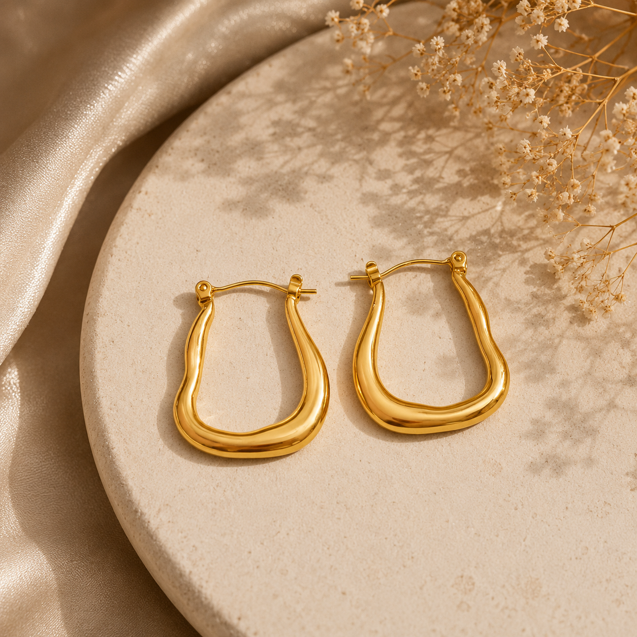 Organic Wave Golden Hoop Earrings