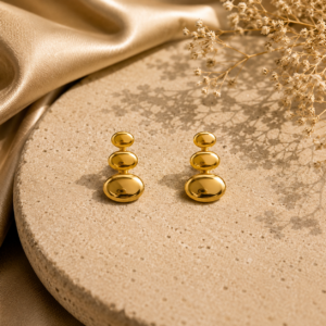 Triple Dome Gold Statement Stud Earrings