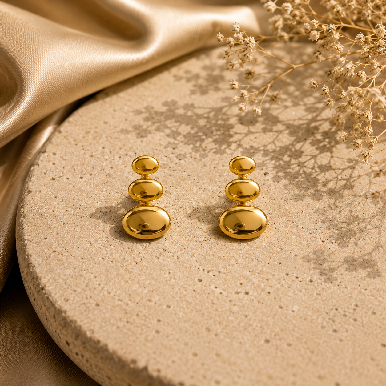 Triple Dome Gold Statement Stud Earrings