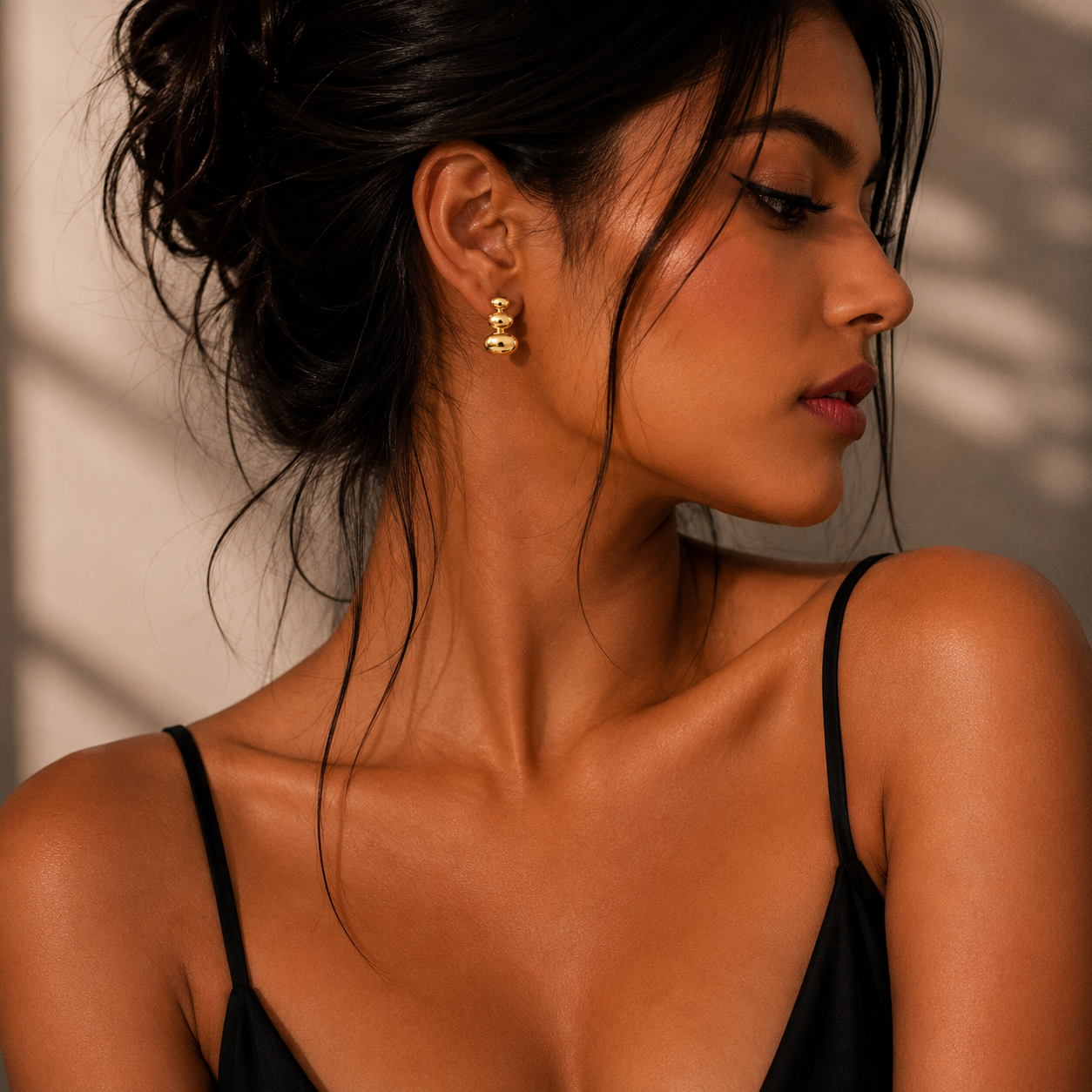 Triple Dome Gold Statement Stud Earrings - Image 2