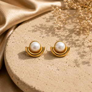 Elegant Pearl Gold Stud Earrings