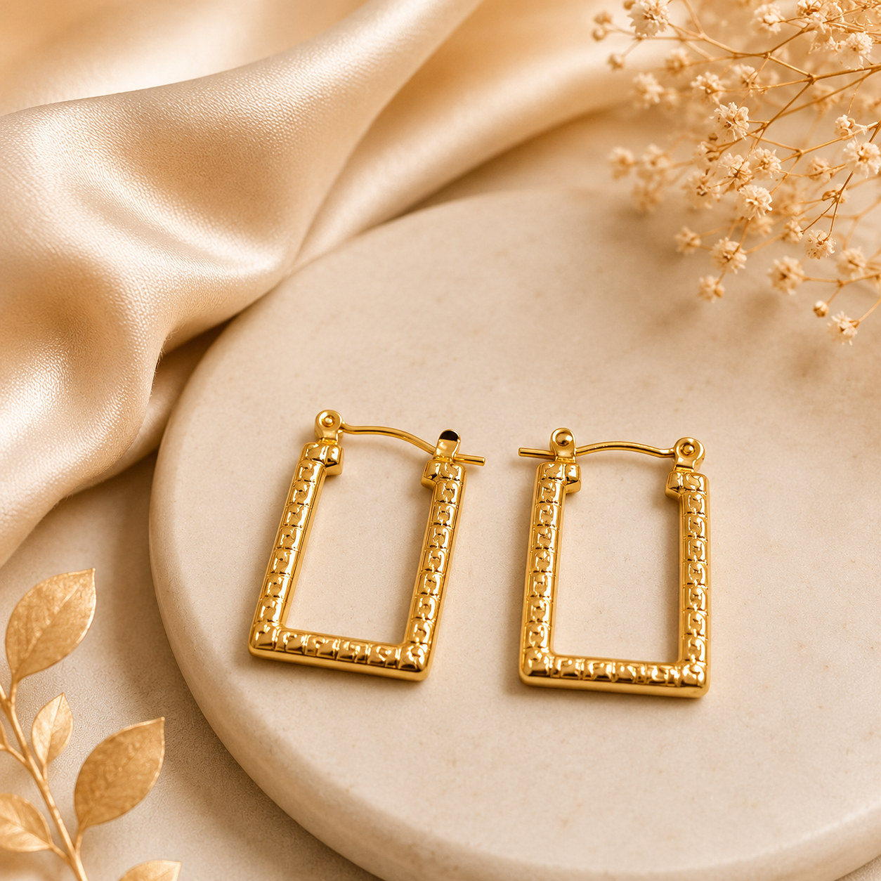 Elan Embossed Square-Link Huggie Hoops