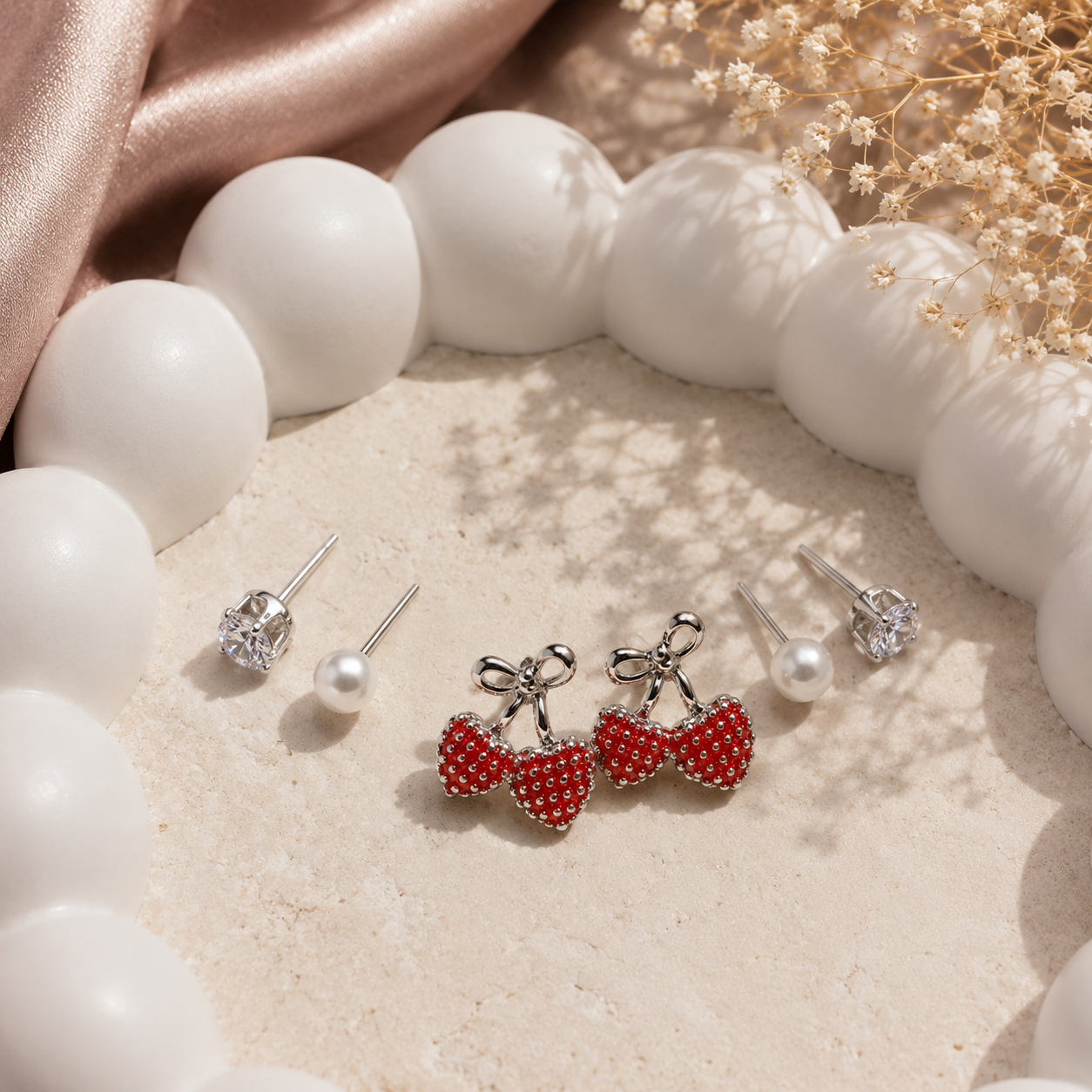 Sweet Cherry Blossom Earring Trio Set