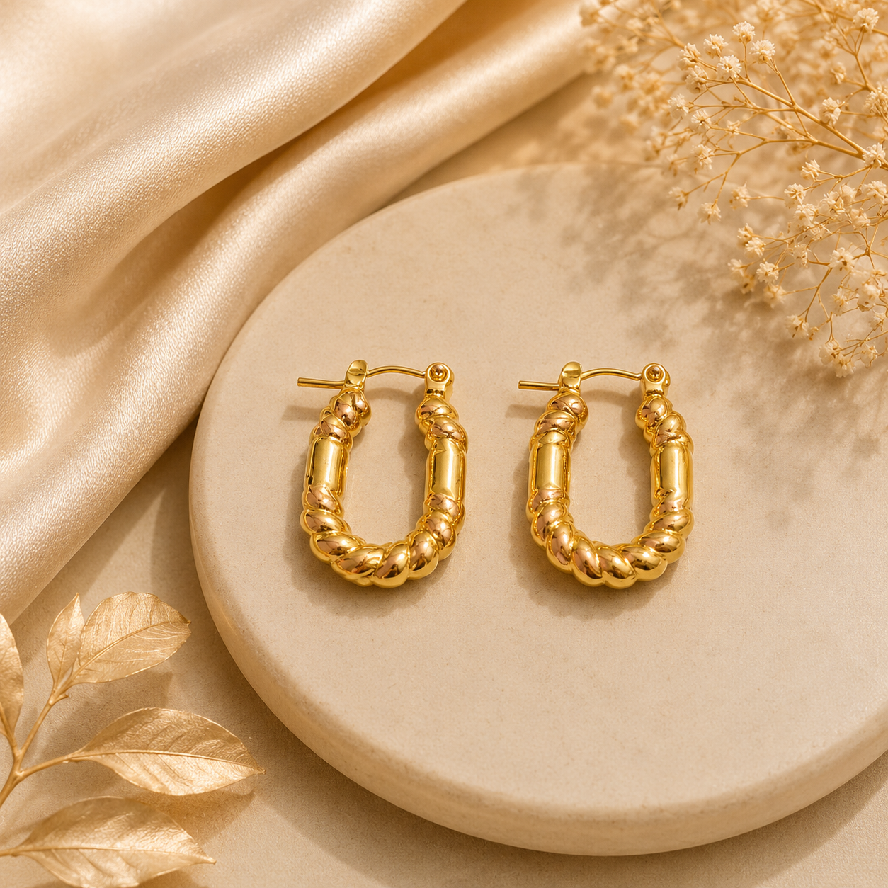 Oval Twisted Chunky Hoop Earrings