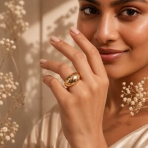 Minimalist Gold Statement Ring | Trendy Korean Style Ring for Women