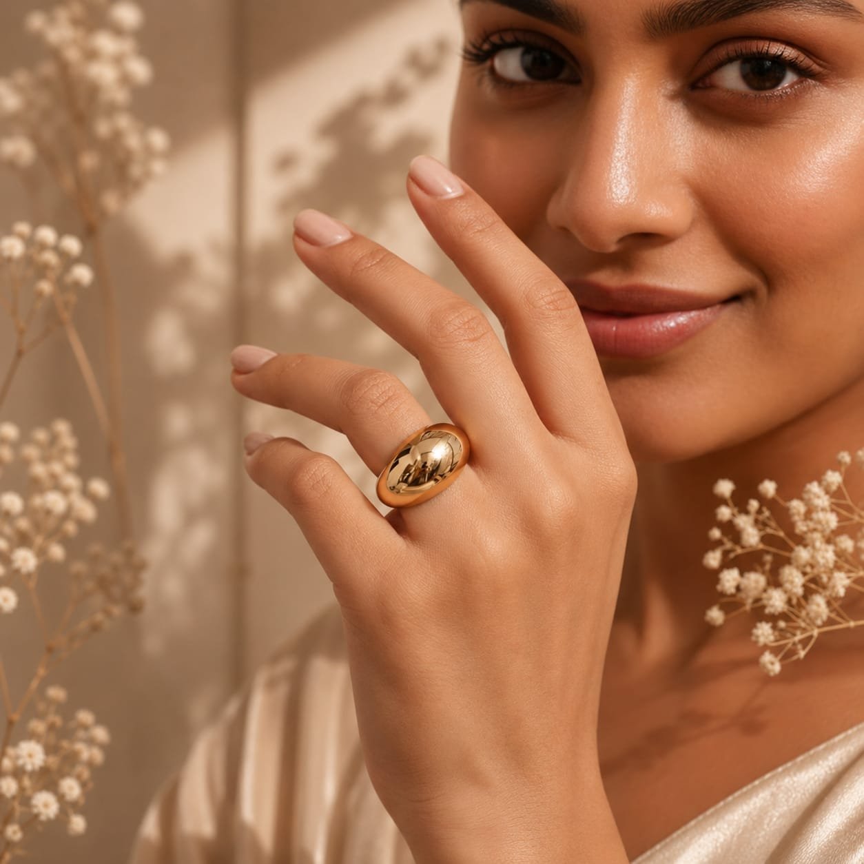 Minimalist Gold Statement Ring | Trendy Korean Style Ring for Women