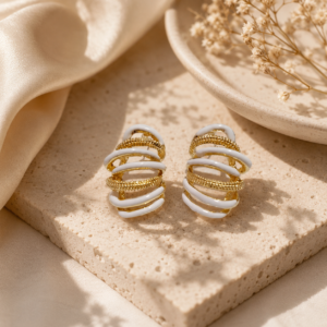 Elegant White & Gold Hoop Earrings